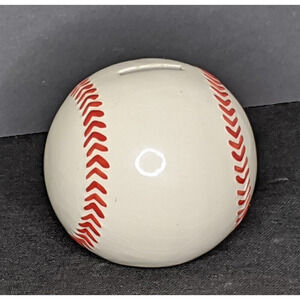 Baseball Bank Ceramic 4.25" Wide White Red